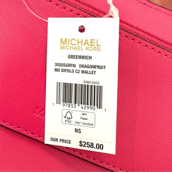 Michael Kors Greenwich Medium Signature Logo Wallet Dragonfruit Multi - Picture 6 of 6
